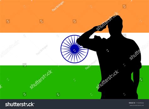 Flag India Silhouette Soldier Saluting 스톡 벡터로열티 프리 115445032