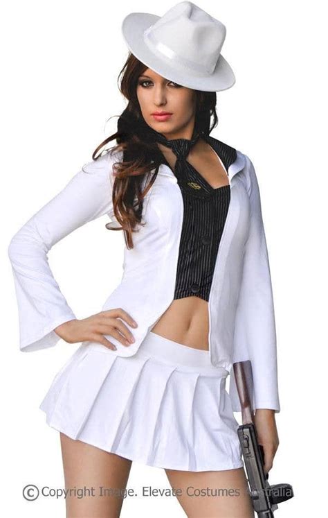 Sexy Womens White Gangster Costume Gangster Girl 1920s Costume