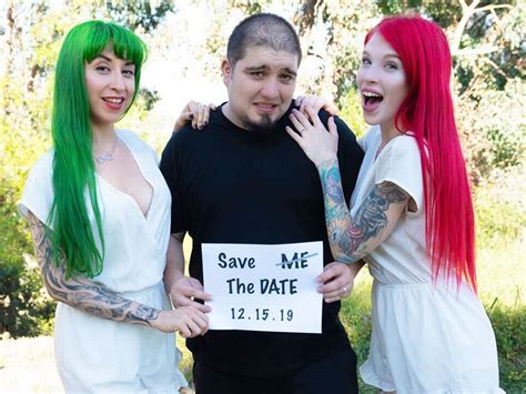 polyamorous throuple indulges in three way marriage with both brides walking down aisle