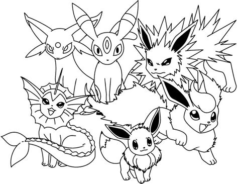 Pikachu is a cartoon, which features cute and adorable yellow creatures. Pokemon Coloring Pages Eevee Evolutions Together | Pokemon ...