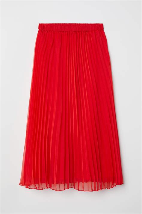 Pleated Skirt Bright Red Ladies Handm Gb
