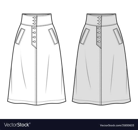 Skirt Fashion Flat Sketch Template Royalty Free Vector Image