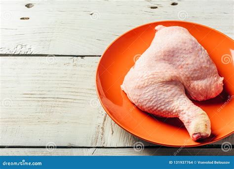 Chicken Leg On Orange Plate Stock Photo Image Of Portion Poultry