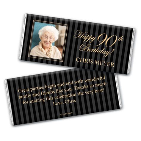 Formal Photo Personalized 90th Birthday Candy Bar Wrapper Only