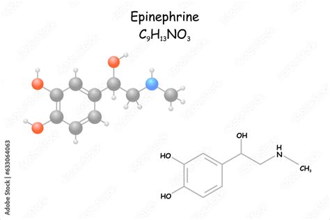 Stylized Molecule Model Structural Formula Of Epinephrine Stock Vector