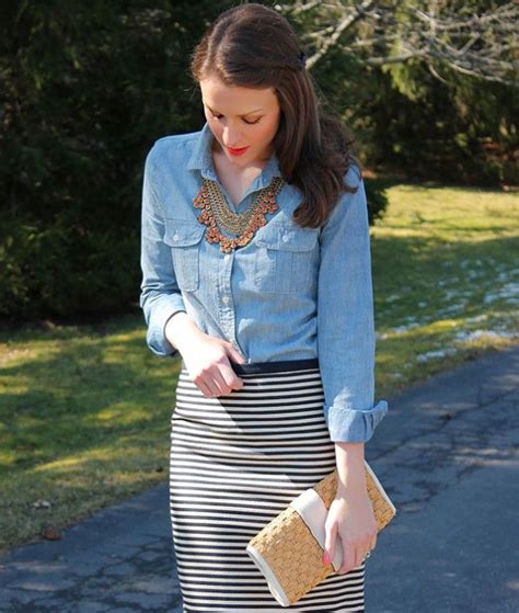 Tuck Your Chambray Top Into Your Favorite Pencil Skirt For A Dressed Up Yet Casual Vibe White