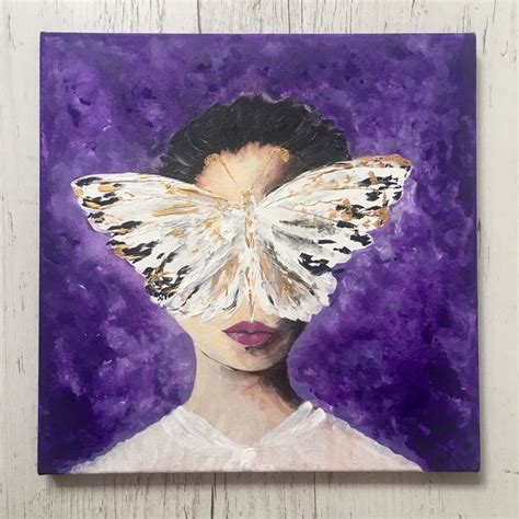 Butterfly Wall Art Woman Painting On Canvas White Butterfly Etsy