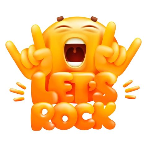 Premium Vector Lets Rock Web Sticker Yellow Emoji Cartoon Character