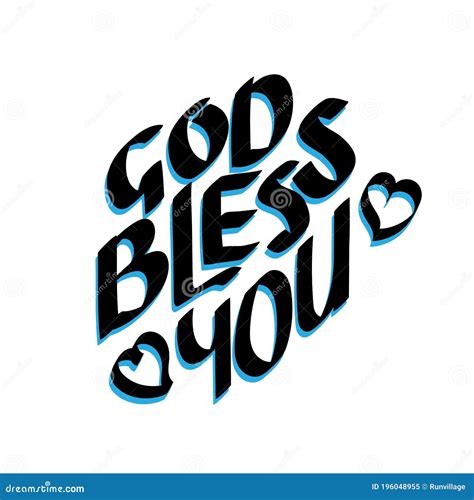 God Bless You Calligraphy Text With Heart Vector Illustration