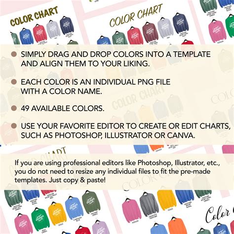 Editable Color Chart Gildan 18000 G180 Unisex Hanger Style Etsy Canada