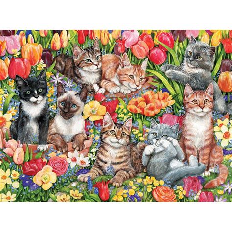 I just love cats so i had to make a pattern with lots of them. Garden Cats 1000 Piece Jigsaw Puzzle | Cat artwork, Cat ...