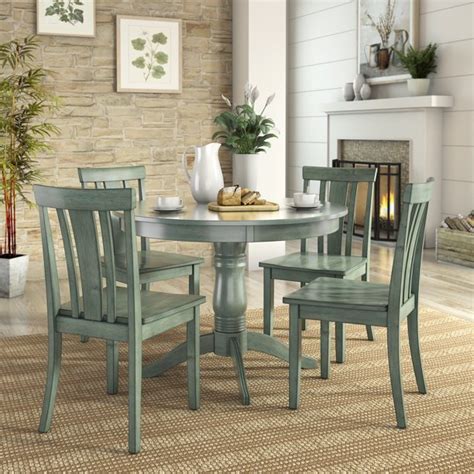 Table extends and can easily seat 4. Lexington 5-Piece Wood Dining Set, Round Table and 4 Slat ...