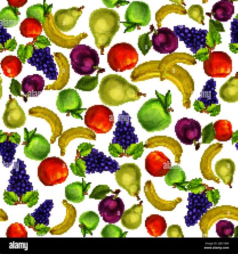 Seamless Mixed Organic Ripe Fruits Pattern Background With Apple Plum
