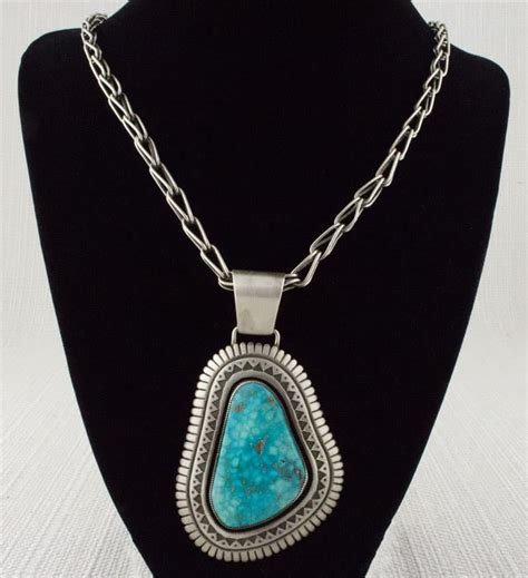 Navajo Sterling Silver Chain Necklace With Natural Birdseye Kingman