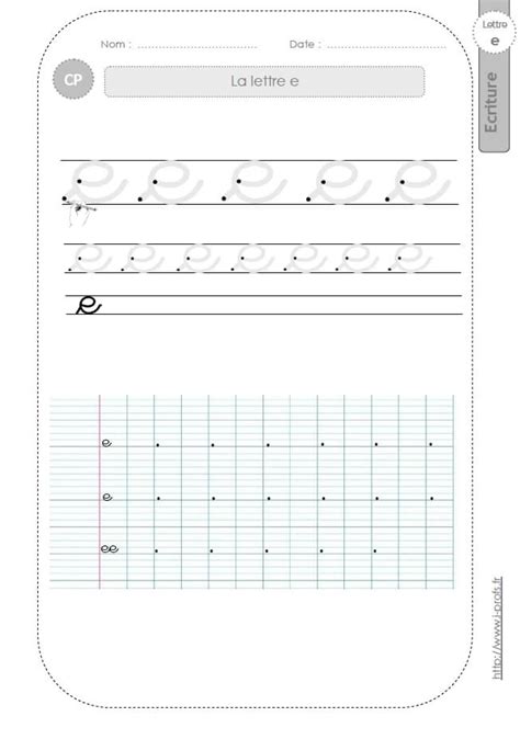 la lettre e minuscule au CP FICHES d ECRITURE Modèles d écriture cursive