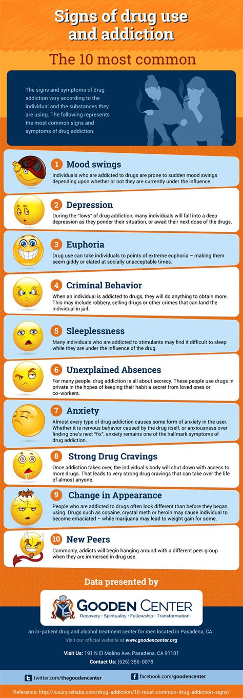 Signs Of Drug Use And Addiction The 10 Most Common Infographic