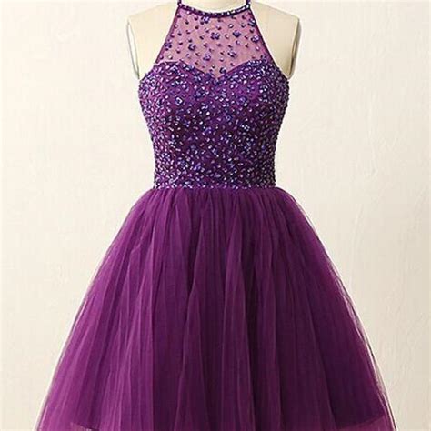 Beautiful Purple Short Prom Dress Backless Prom Dress Purple