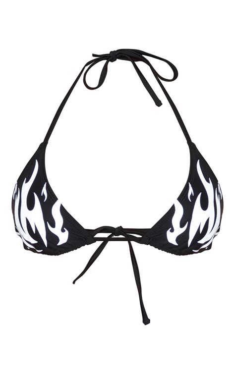Black Reflective Flame Triangle Bikini Top Prettylittlething Ksa