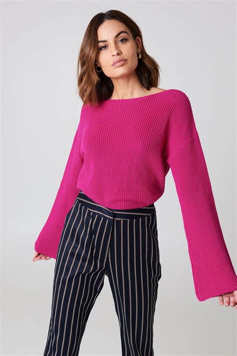Cropped Long Sleeve Knitted Sweater Pink Na Kd