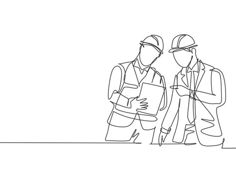 One Single Line Drawing Of Young Construction Manager Giving