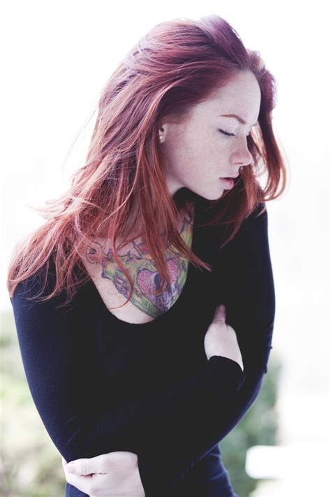 Women Freckles Long Hair Redhead Dyed Hair Face Profile Inked