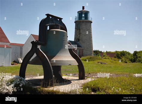 The Lighthouse And Bell At Monhegan Island Me Stock Photo Alamy