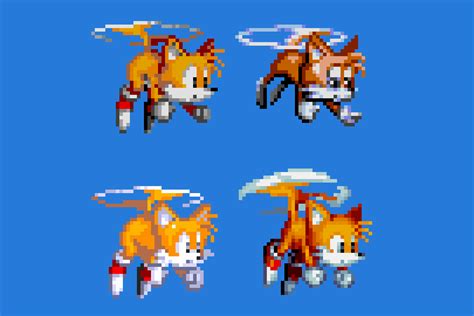 Four Pixel Art Images Of Tails And Tails In Different Positions On A