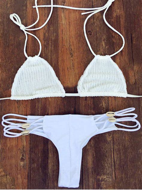 [22 off] 2021 crochet white halter bikini set in white zaful