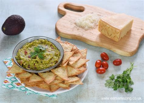 Serve tortilla chips with the guacamole. Easy Cheese Baked Tortilla Chips Recipe with Grana Padano