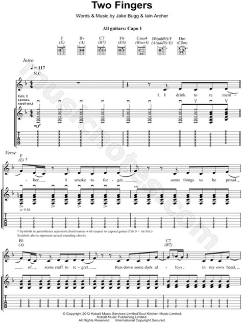 Jake Bugg Two Fingers Guitar Tab In F Major Download And Print Sku