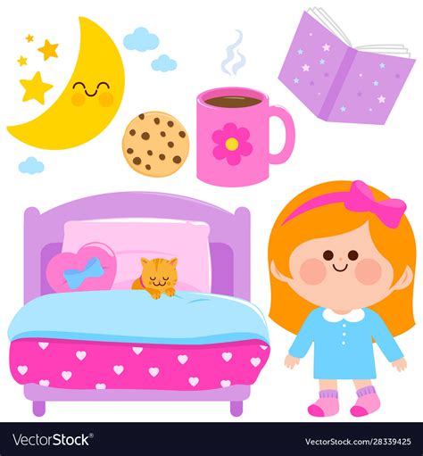 Cute Girl Getting Ready For Bed At Night Vector Image