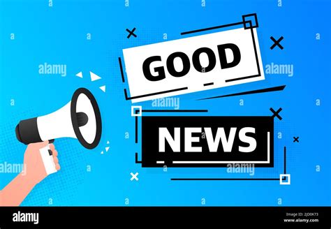 Megaphone Blue Banner With Good News Sign Vector Illustration Stock