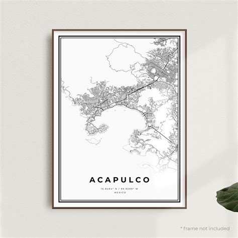 Acapulco Map Print Acapulco Street Map Poster Mexico Modern Etsy