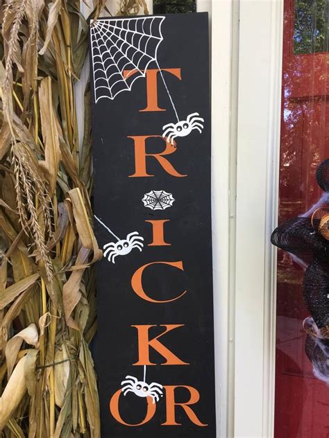 Trick Or Treat Halloween Sign Porch Sign Fall Decor Fall Etsy