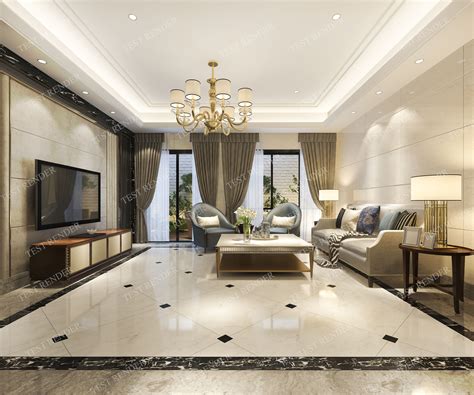 3d Model European Modern Living Room With Luxury Design