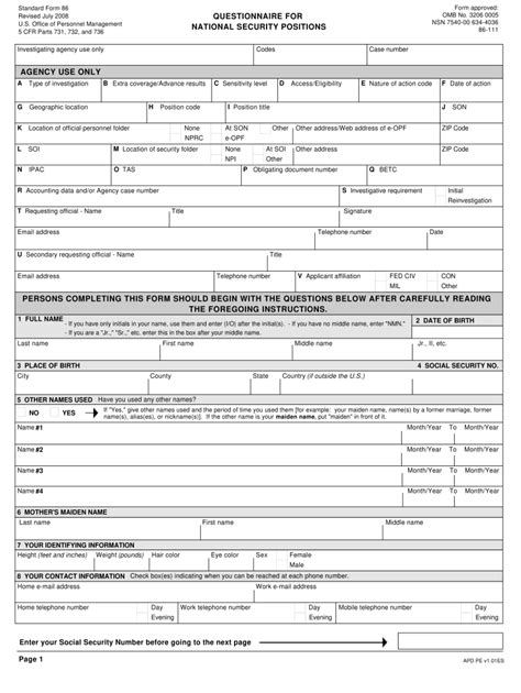 Army Form Sf 86 Fillable Printable Forms Free Online