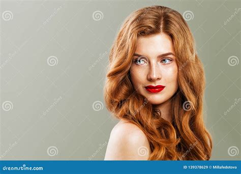 Young Beautiful Red Haired Woman Redhead Girl With Ginger Curly