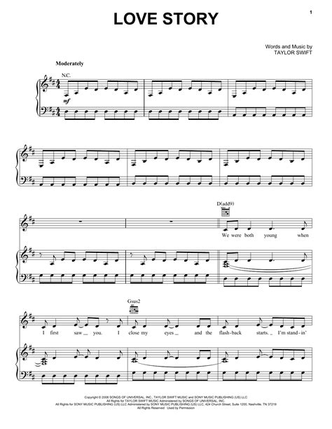 Love Story Sheet Music By Taylor Swift Piano Vocal And Guitar Right Hand Melody 67234