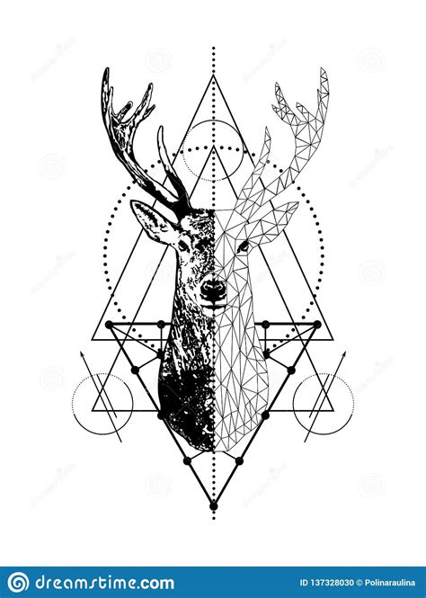 Vector Creative Geometric Deer Tattoo Art Style Designlow Poly Deer
