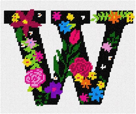 Needlepoint Kit Or Canvas Letter W Primary Floral Etsy Needlepoint