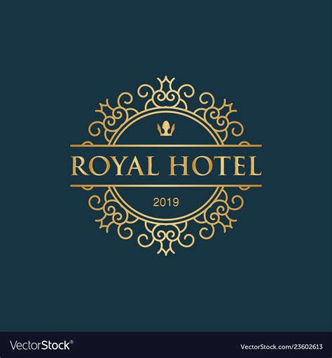 Royal Hotel With Crown Icon Luxury Logo Royalty Free Vector