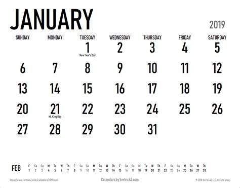 Download A Free 2019 Large Print Calendar With Holidays From Vertex42