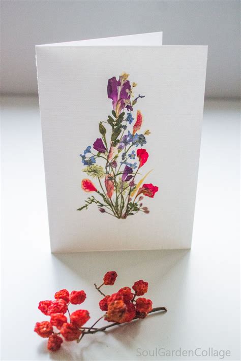Pressed Flowers Greeting Card Dried Flowers Unique Ooak A5 Handmade By