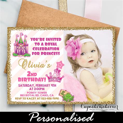 Soft Pink Gold Glitter First Birthday Princess Photo Invitation