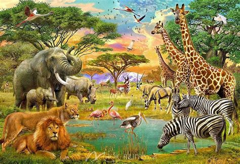 The Watering Hole Animal Drawings Animal Wallpaper African Animals