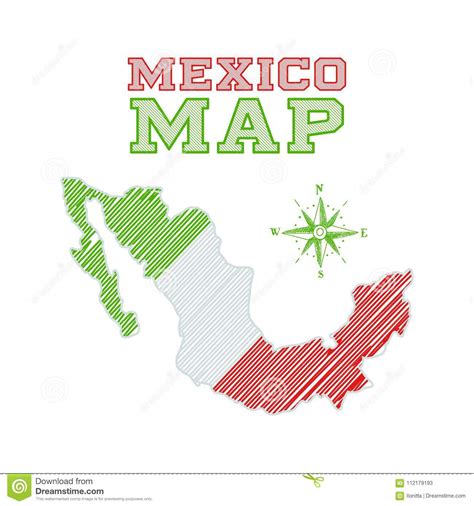 Mexico Map Flag Colors Sketch Country Shape Illustration On White