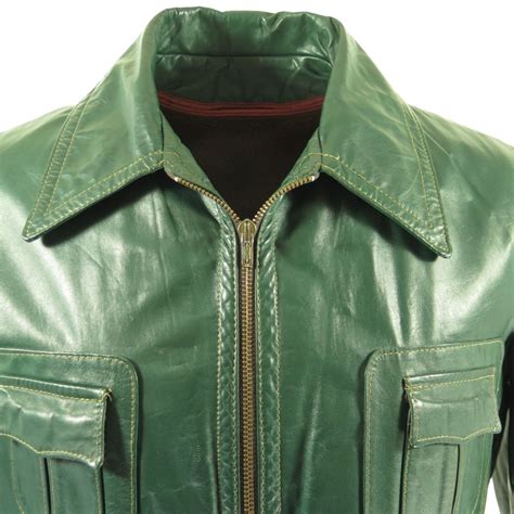 Vintage 60s Green Leather Jacket Mens 40 Additional Fleece