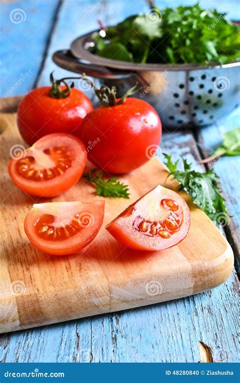 Tomatoes And Green Lettuce Stock Photo Image Of Background 48280840