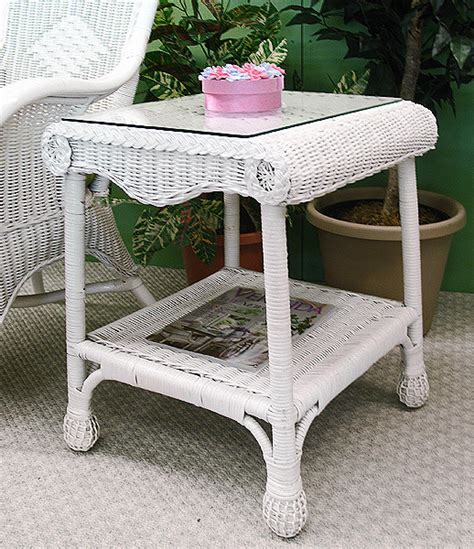Natural straw woven rectangle coffee table set with storage function small chair. Natural Wicker Diamond End Table with Glass Top