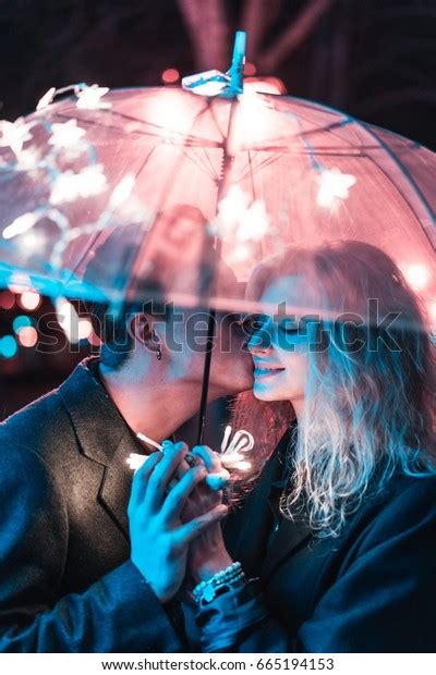 Guy Girl Kissing Under Umbrella On Stock Photo 665194153 Shutterstock